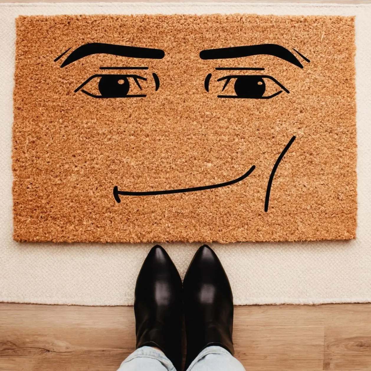 Funny Gamer Man Face Doormat Smirk Meme Welcome Mat Durable Coir Home Decor Gift Idea