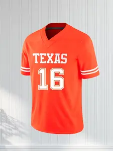 Texas No. 16 American Football Jersey, Breathable V Neck Sports Shirt, Embroidered Loose Short Sleeve T-Shirt, Unisex All Seasons Wear