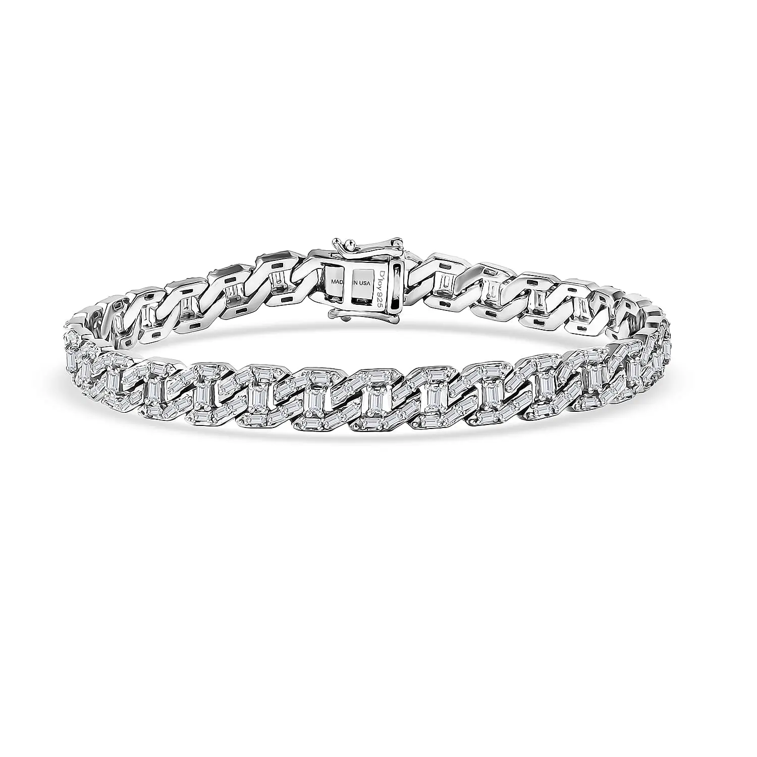 D'Joy Moissanite 4.35 ctw Cuban Chain Men's Bracelet in Rhodium Over Sterling Sil (8.00 In)