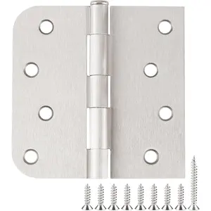 3 Pack Door Hinges 4 Inch Interior/Exterior Door Hinge Satin Nickel Door Hinges 4 Inch Square Rounded 5/8" Radius Corner Hinges for Doors Reversible Full Mortise Combination 4 in Door Hardware