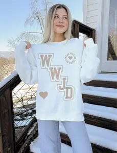 WWJD Varsity Unisex Crewneck Vintage Women's Sweatshirt, Retro Christian Graphic Tee, Faith Religious Shirt, 90s Aesthetic Christ Top, Spiritual Streetwear Streetwear Summer