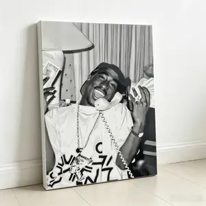 Tupac Shakur Street Photo Poster, 90s Hip Hop Legend Canvas Wall Art, Black and White Rap Icon Print for Music Room Decor