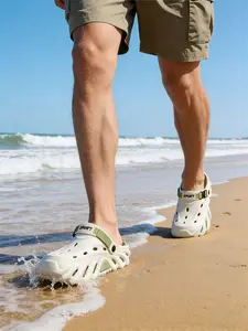 Summer breathable, waterproof and non-slip hole shoes - men's thick-soled elevated sandals, trendy color-block casual beach shoes