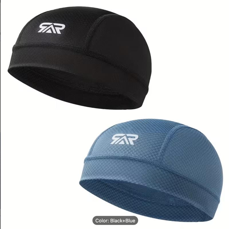 SINGBIT 2PCS High Stretch Polyamide 85% Spandex 15% Unisex Solid Color Sports Skull Cap Black White for Men Women Breathable Machine Washable