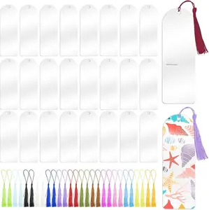 30 Pcs Clear Acrylic Bookmarks Blanks 6" x 2", Plastic Book Page Markers Transparent Semicircle Acrylic Bookmark Blank Bulk with 30 Pcs Book Mark Tassels for DIY Crafting Projects and Gift Tags
