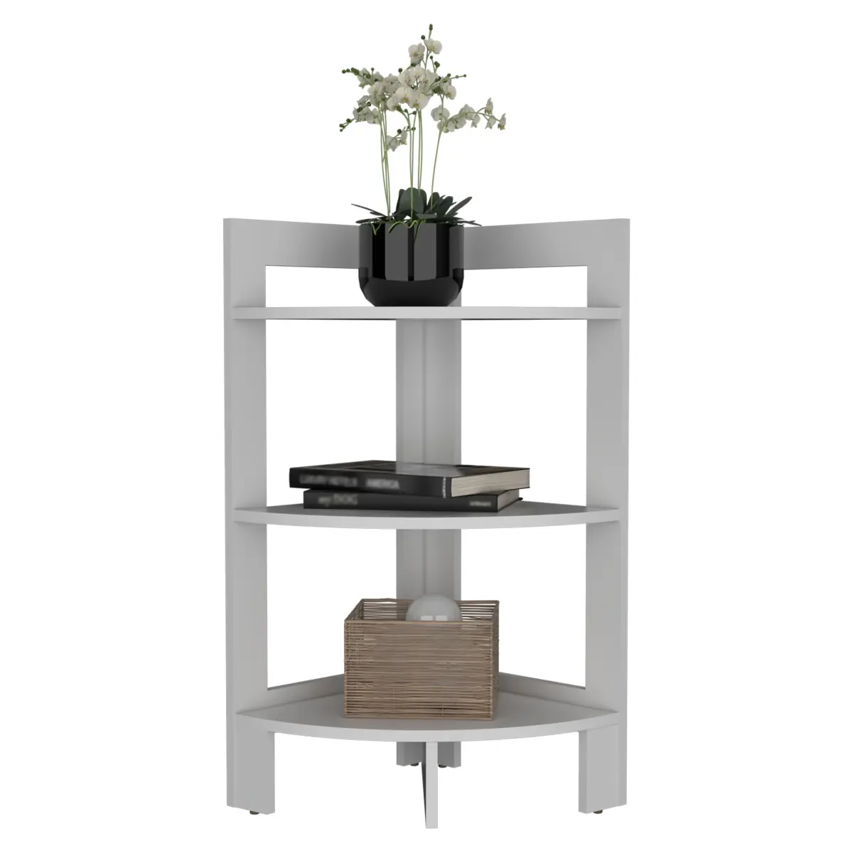 Direct Wicker 3-Tier Corner End Table (DJ-B200P235865) - Multi-Function Right-Angle Table with Tray Top, Nightstand for Small Spaces, White, Corner End Tables, Multi-Function End Tables