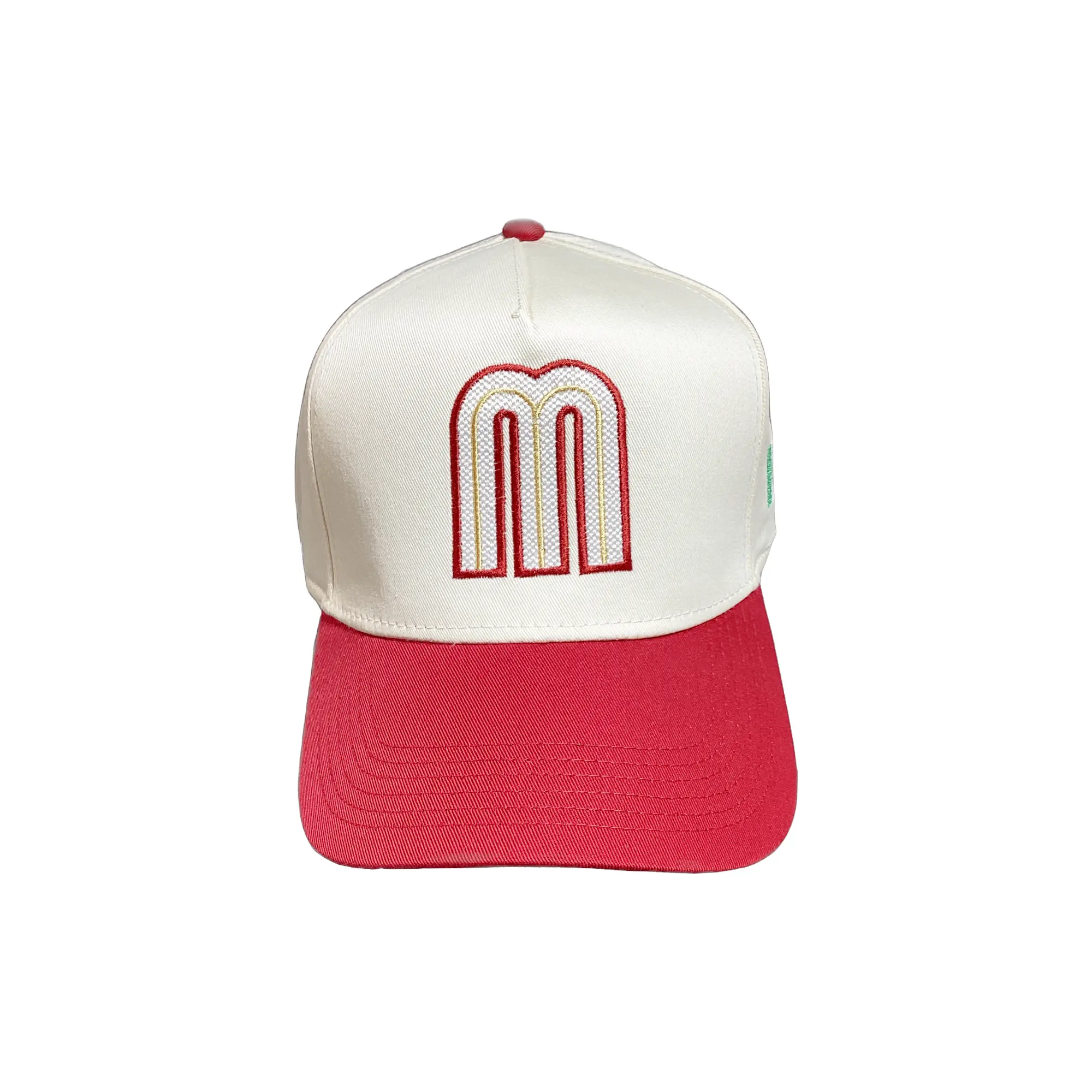 Red/Natural Embroided Mexico Hat - 5-panel, Pro Stitch, Matching Visor Color, Adjustable Snap hat on