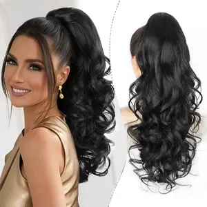 PonyTails for Women 22 Inch Claw Clip Ponytail Extension Wavy,Long Curly Wavy Natural fake black ponytail Loose Fake Ponytails Extensions for Wedding Party Daily Use Darkest Brown
