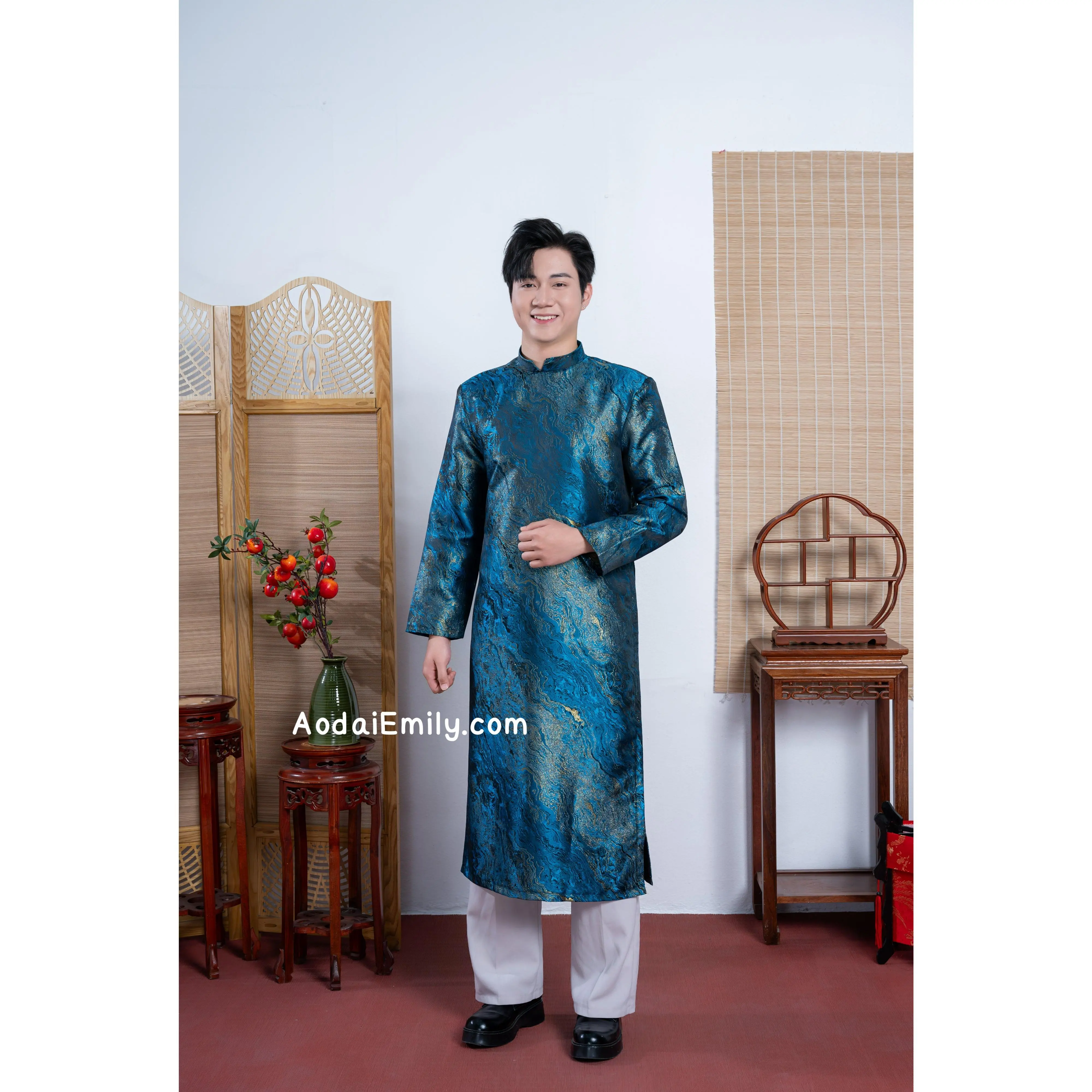Dark Blue/ Gold Ao dai for men