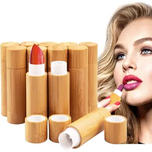 12Pcs Bamboo Empty Lipstick Tubes, 5.5g Refillable DIY Lip Balm Tube Containers with Clear PP Plastic Inner, Cosmetic Lipstick Lip Gloss Deodorant Case Holder For Women Girls Makeup