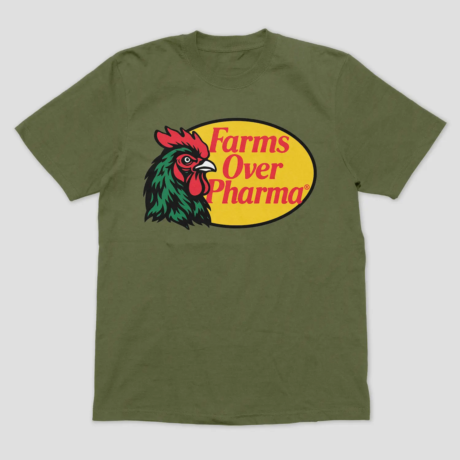 Farms Over Pharma® (Rooster) T-Shirt (Army)