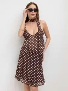 Mesh Low Rise Polka Dot Bowknot Mermaid Skirt - CIDER
