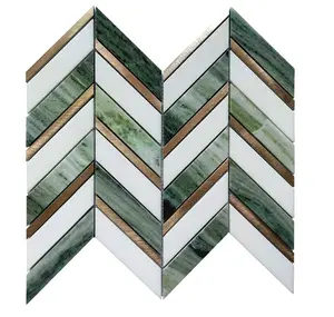 Chevron Metal Thassos, Emerald Green and Gold