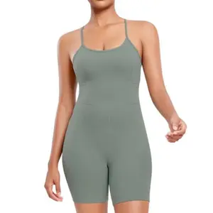 MELENECA Women's Tummy Control Spaghetti Strap Romper Shorts - Fitness Activewear, Sporty Overalls, Yoga Jumpsuit