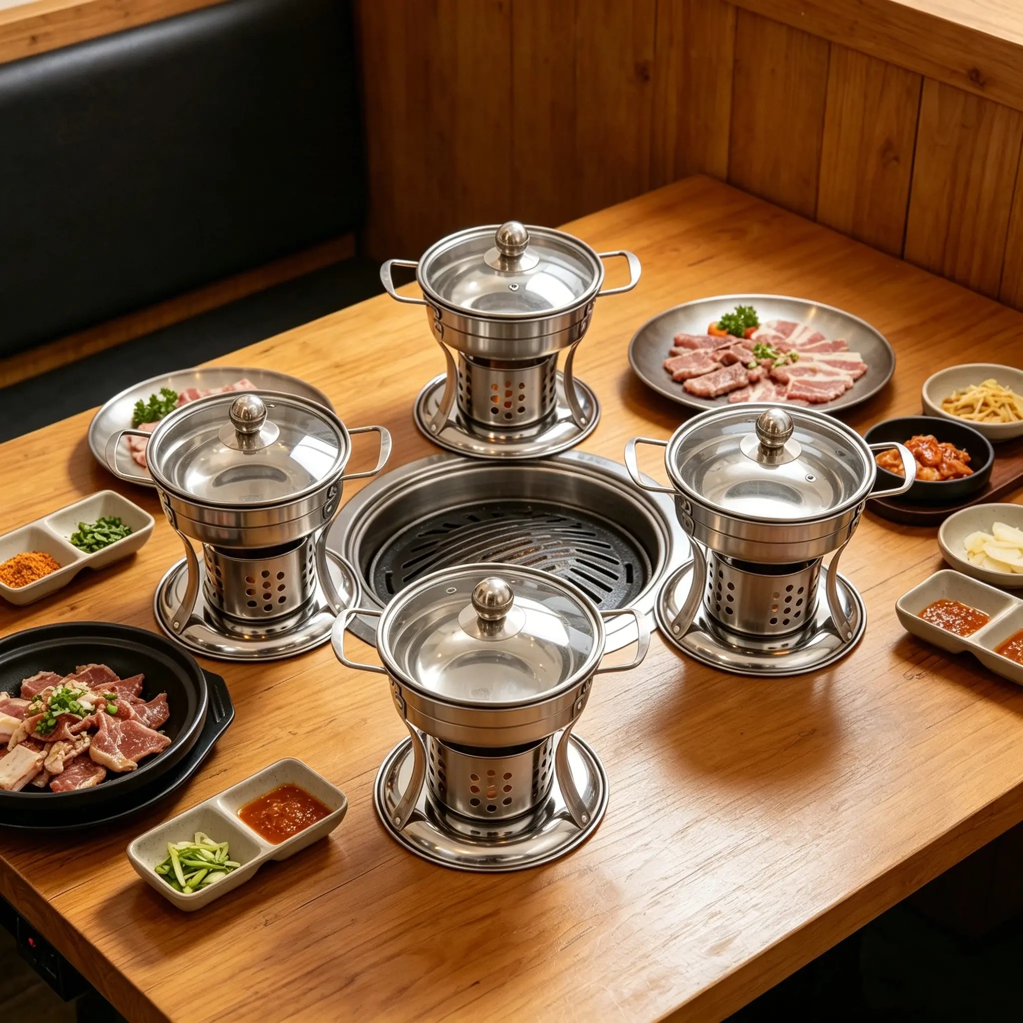 CNCEST 4-Pack Chafing Dishes Set for Buffet, 1.32 Gallon Each 410 Stainless Steel Hot Pot With Glass Lid & Burner Holder for Wedding, Party & Catering
