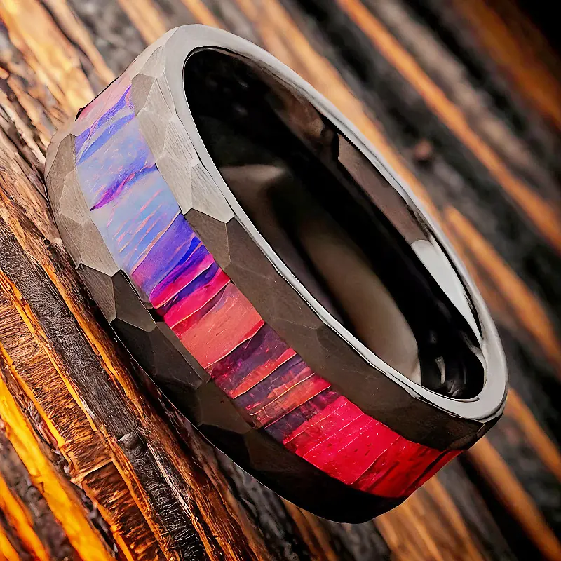 Rainbow diamond stainless steel ring
