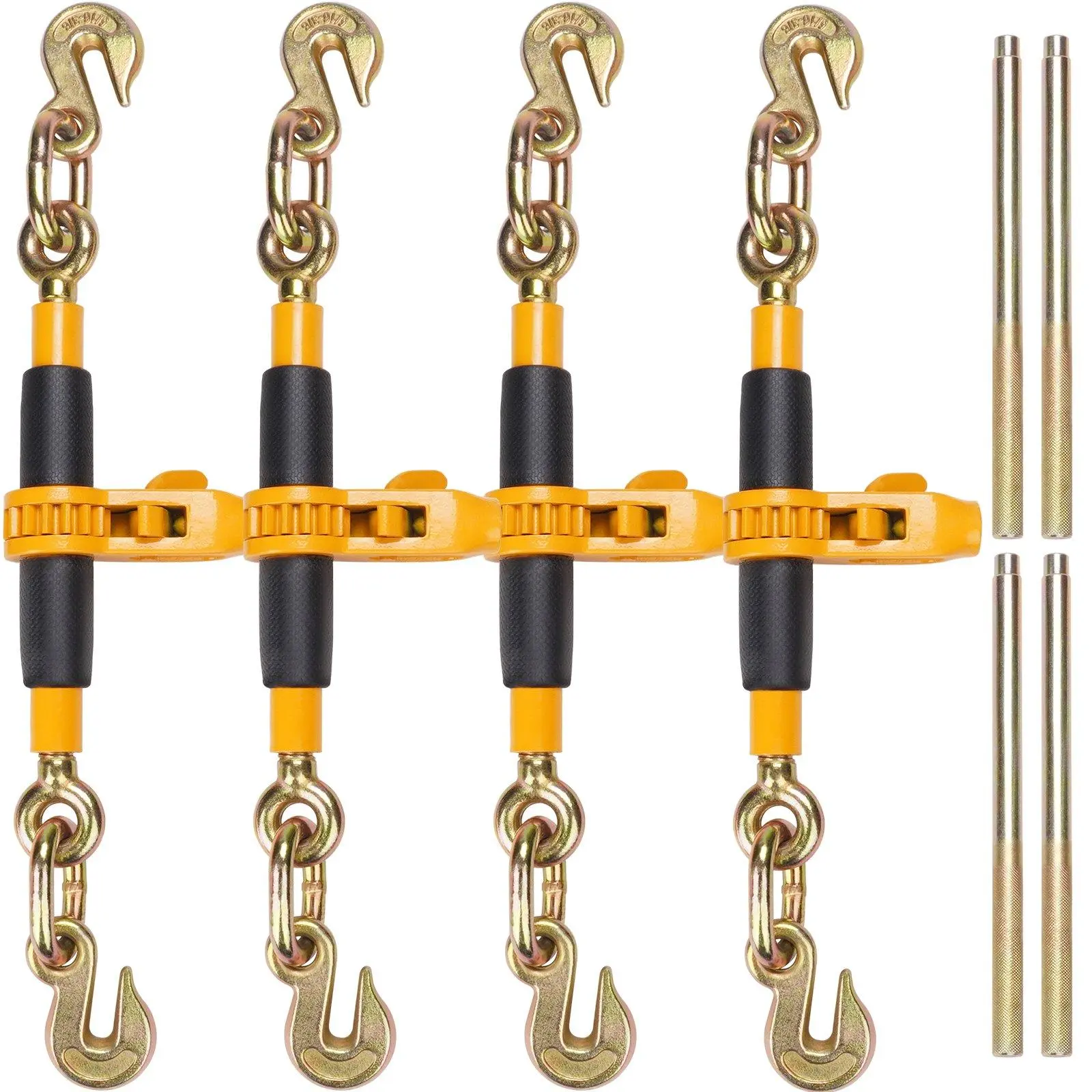 Heavy-Duty Ratchet Chain Load Binder Set, 7100LBS Working Load, 28400LBS Break Strength, 5/16-3/8 Inch Universal G80 Rotatable Hooks, Patented Detachable Anti-Skid Handle, Rustproof Cast Steel Tie Down Binder for Industrial Cargo Transport