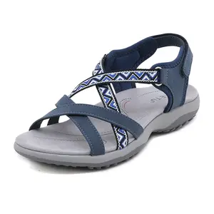 Summer Women's Casual Flat Sandals / Beach Shoes   Black & Blue Cross-Strap Design with Open-Toe   Minimalist & Stylish   Cushioned & Non-Slip Sole   Ergonomic Fit for All-Day Comfort