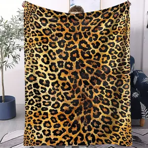 Caramel Amber Leopard Print Retro Warm Flannel Throw Blanket 1 Pc (Leopard Print Design) Thickened Ultra-Soft Skin-Friendly Anti-Static No Shedding Ideal for Retro Warm Lovers Family Users Gift Recipients Fits Living Rooms Bedrooms