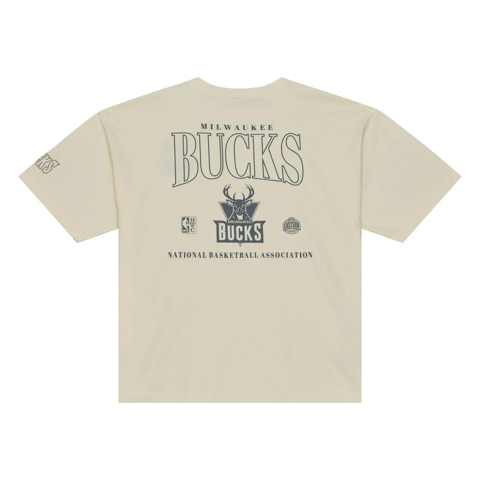 Milwaukee Bucks Cream Heritage Hues Oversized T-Shirt NBA Throwback Tee Graphic Vintage Fan Gear Mitchell & Ness
