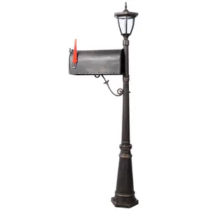 Mailbox/Post Light Combination Kit - Decorative Modern Mailbox with Fluted Base, Iron Post, and Decorative Features for Outdoor Use Garden