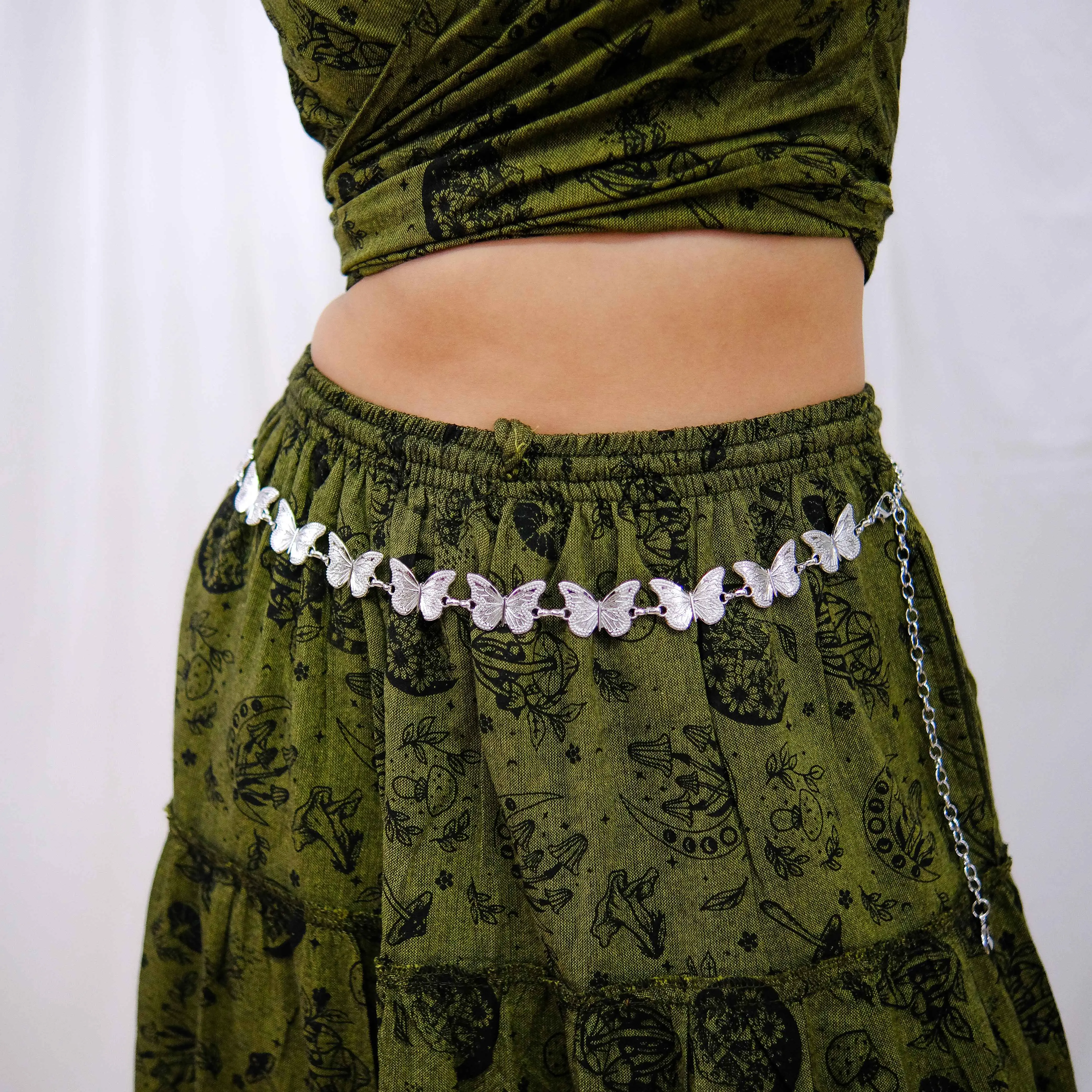 Boho Chain Belt, Whimsical Wiccan Style Waist Belt, Witchy Style, Butterfly Moon Sun Belts, Wicca Style Belt, Gold Silver Chain Belts