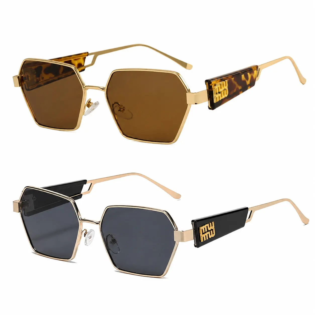 Trendy Polygonal Geometric Sunglasses for Women Men, UV400 Protection Retro Y2K Shades, Fashion Oversized Square Sunglasses for Streetwear, Stylish Outfits