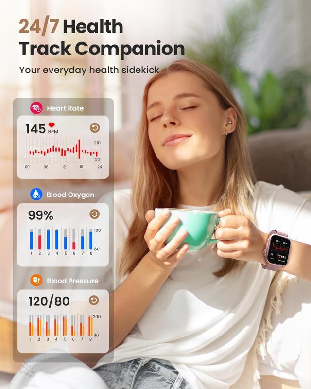 Smart Watches for Women (Android/iPhone), 1.83" HD Smart Watch with Bluetooth Calls/Messages/Notifications, Sleep/Heart Rate/SpO2 Monitor, 110+ Sports Modes Fitness Tracker Watch, 1000mAh Battery Wristwatch Chip Metal Recording,Gifts for girls