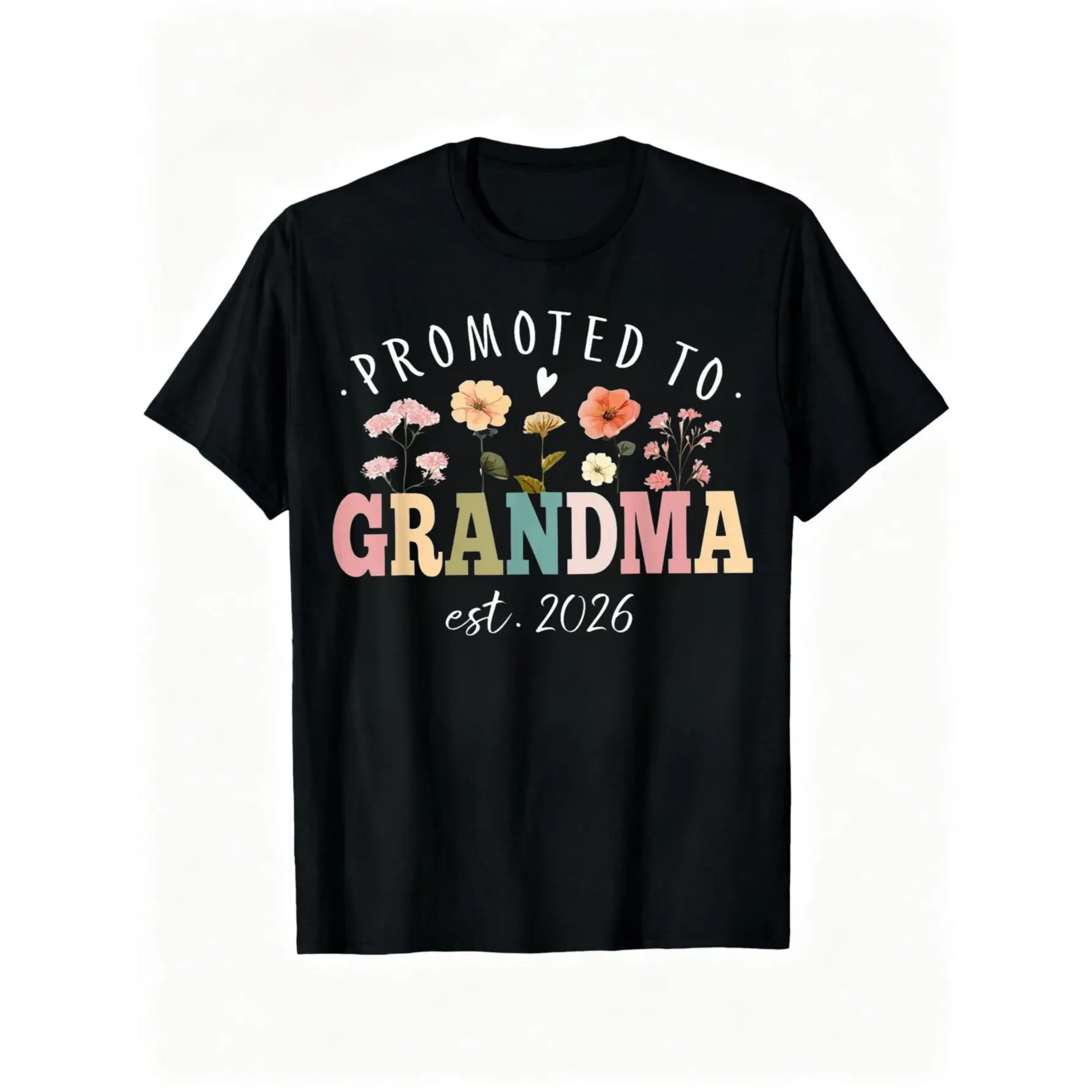 100% Cotton Promoted to Grandma Est 2026 Floral Future Grandmother T-Shirt