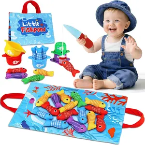Toys for 1 Year Old Boy Girl Birthday Gift - Toddler Toys Cloth Fishing Game with Stacking Cups 1-3 - Number Counting Color Sorting Learning Baby Toy 12-18 Months