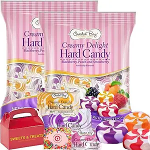Creamy Hard Candy Delight | Strawberry, Peach & Blackberry Flavors Swirled in Rich Cream | Original Classic Sweet Fresh Taste Individually Wrapped 2 Pack Bags - Treat Box Included (100)