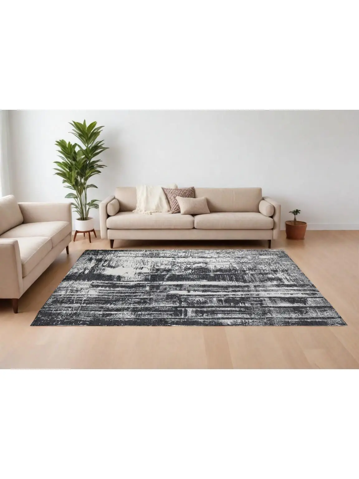 212 MAIN 9x12 ft. Rectangle Wool Blend Area Rug, Abstract Design Hand-Woven Expert Weave, Black & Gray, Industrial-Modern Style, Ideal for Living Room Decor
