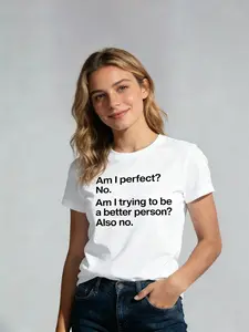 GEEKSOUTFIT “Am I Perfect No ”Geek T-Shirt Streetwear Casual Menswear Cotton Crewneck Shortsleeve Top for Daily Wear Spring Summer Autumn Winter