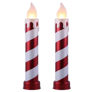 36 in. Striped Metallic Blow Mold Candles - Red and White