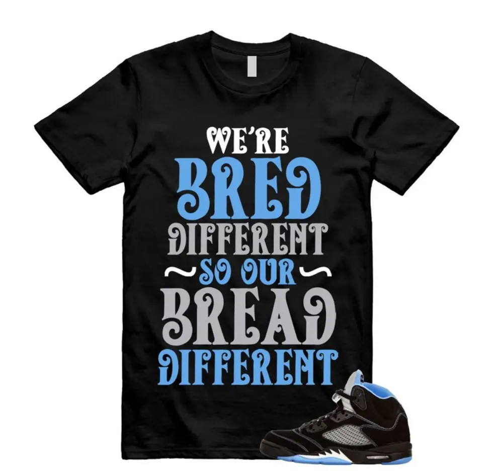 We're Bred Shirt To Match 5 Retro Black University Blue White 2026, Black/University Blue Sneaker Matching Shirt, Cotton Unisex Graphic T-Shirt