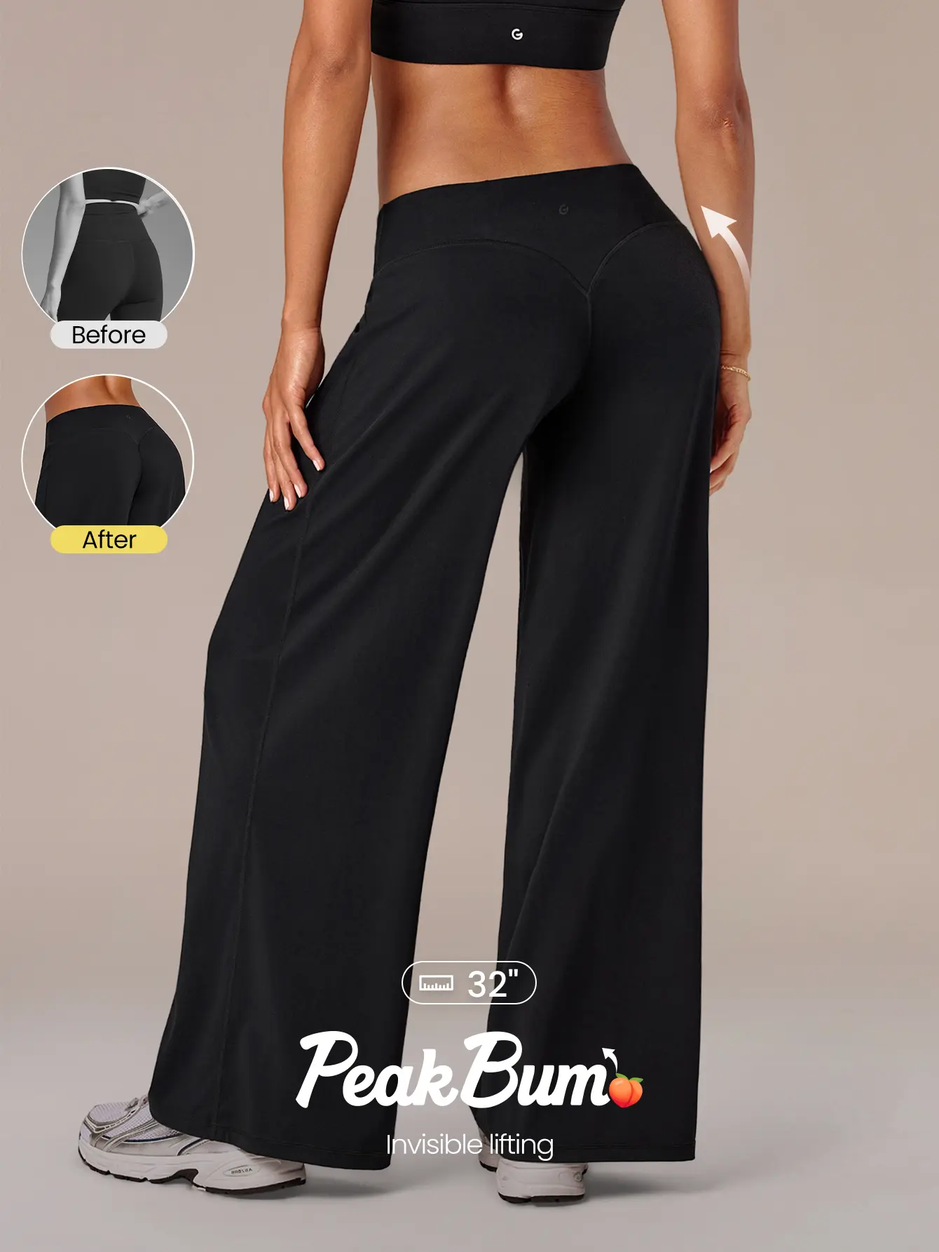 GLOWMODE 32" FeatherFit-Air Glow Pulse Low-Rise Peakbum Wide Leg Capri Leggings With Back Pocket Low Impact Training Running Workout Gym Fitness Daily Wear