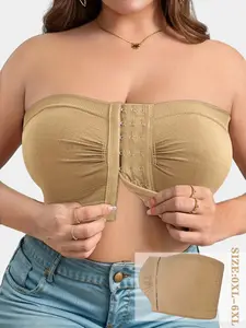 Women's Wireless Push-Up Bralette, Womenswear, Sexy Plain Design, Comfortable & Breathable, Front Buckle Design, Full Coverage, All-Season Wear, No Underwire Support