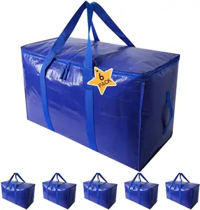 6 Pack Extra Large Heavy Duty Moving Bags Waterproof Storage Totes with Handles & Zippers Foldable for College Dorm & Home Stora