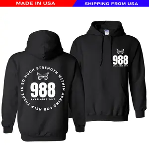 988 Suicide Prevention Hoodie – Mental Health Crisis Lifeline Graphic, Awareness Apparel for Daily Wear