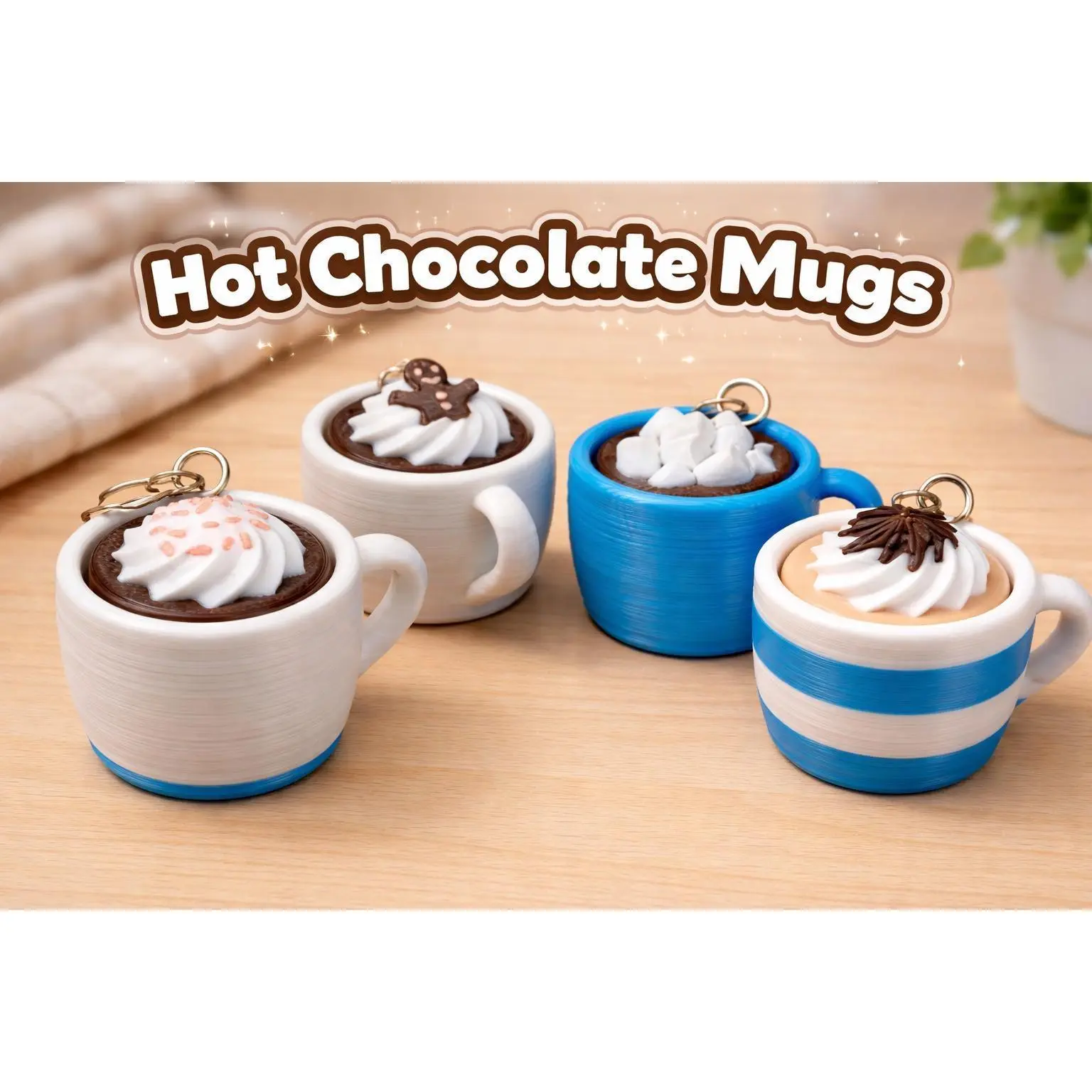 Aesthetic Christmas Cocoa Mug-Coffee Mug Clicker-Keychain Kit for Home Kitchen Use, Gingerbread Topper & Whipped Cream Compatible, Ideal Holiday Gifts for Coffee Lovers, Cozy for Content Creation