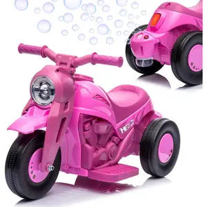 6V Ride-On Bubble Motorcycle With Bubble Maker-3-Wheeler With Light And Music-Birthday Gift-Pink Neon Kid Bike Rechargeable Car