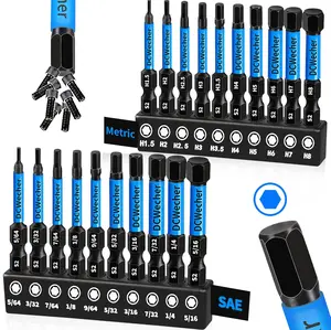 20-PCS Allen Key/Allen Wrench Drill Bit Set, Impact Hex Bits (Metric & SAE), 2" Long, S2 Steel, Magnetic, for DIY & Car Repairs by DCWecher