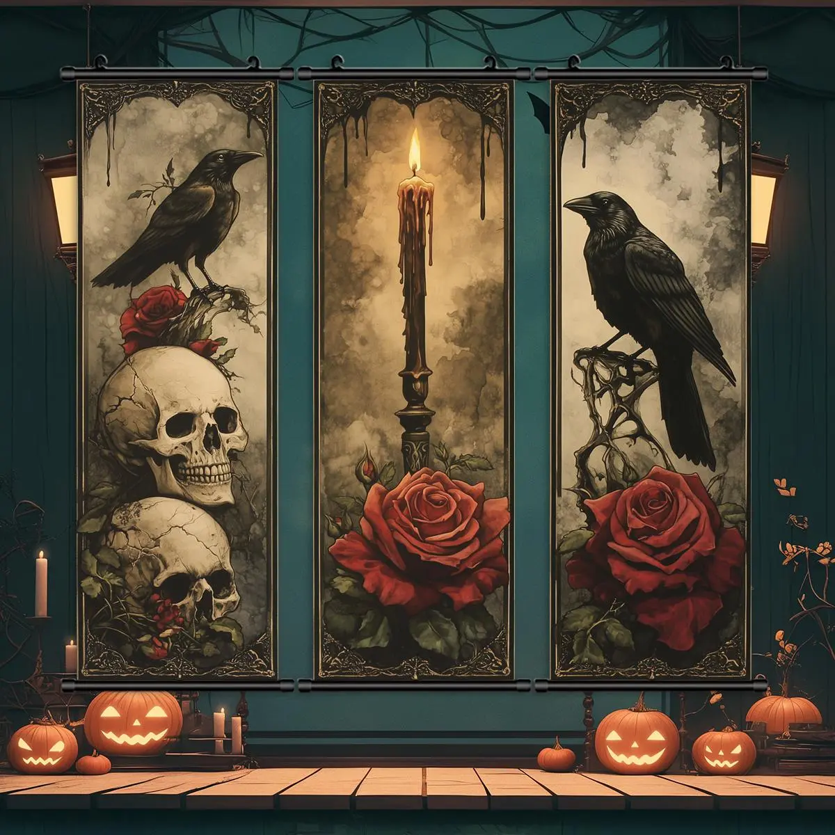 Scary Raven Poster Print, 3 Counts/set Halloween Hanging Banner, Halloween Poster, Scary Posters, Halloween Decorations, Gift