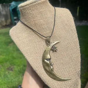 Bronze Large Crescent Moon Hippie Necklace