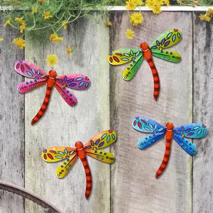 Colorful Dragonfly Wall Art Set of 4, Decorative Iron Dragonflies for Outdoor Garden Fence, Living Room, Bedroom Decor, Unique Artwork, Perfect Gift, Decoration