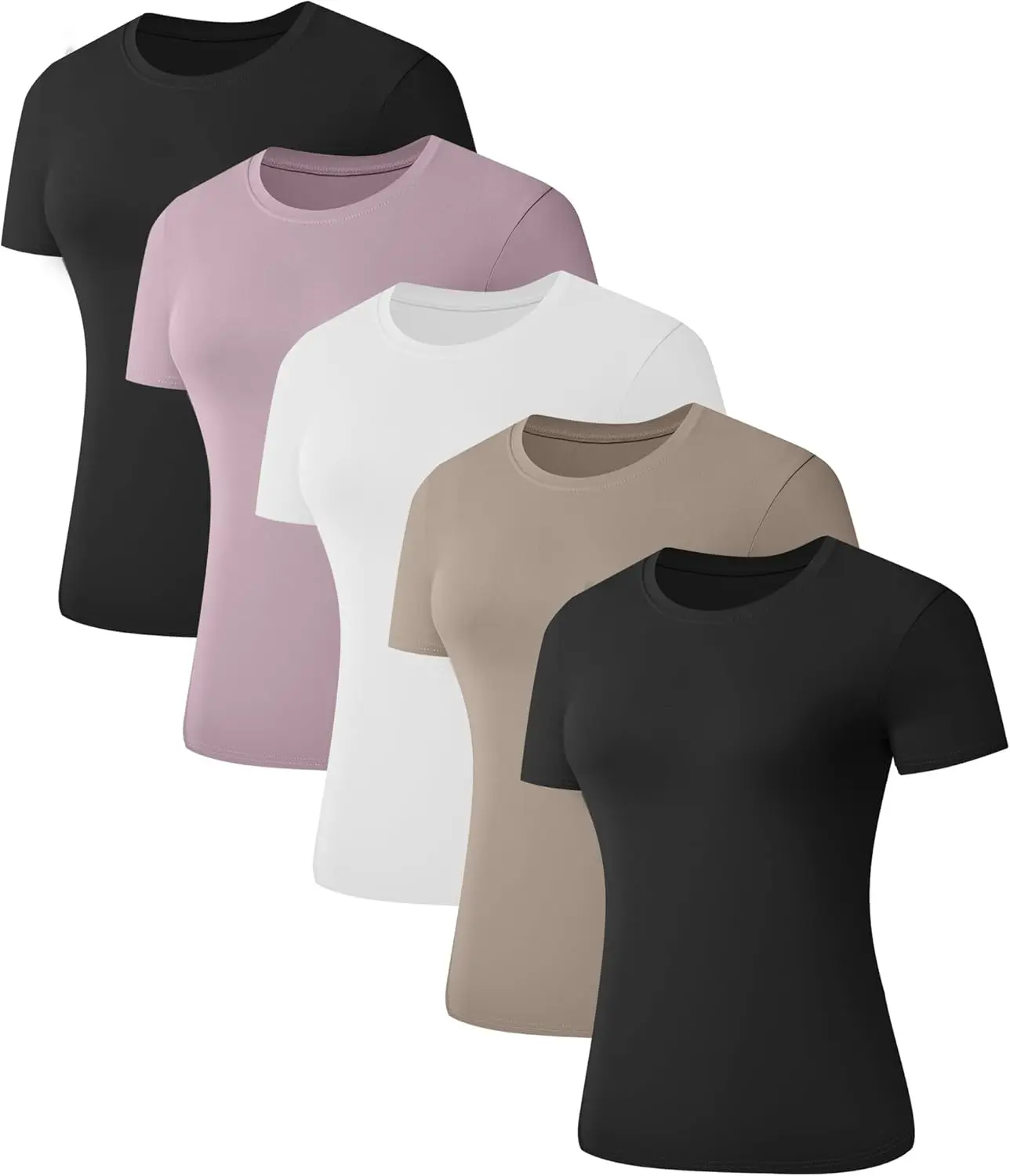 5 Pack Women's Short Sleeve Basic T Shirts Tees, Slim Fit Crew Neck Tshirt Summer Tops for Casual Workout Trendy
