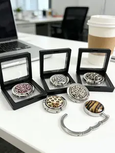 Foldable Handbag Holder Hooks with Leopard Print Patterns for Women - Portable Purse Organizer Hanger, Space-Saving Desk Accessory Gift Set (Elegant Gift Box) - Gifts for Wife, Mom, Friend