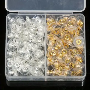120pcs Earrings Back Stoppers Jewelry Tool Set Golden Silvery Color Mixed Flying Saucer Shape Ear Clog Ear Stud Plug Earrings Back DIY Jewelry Accessories