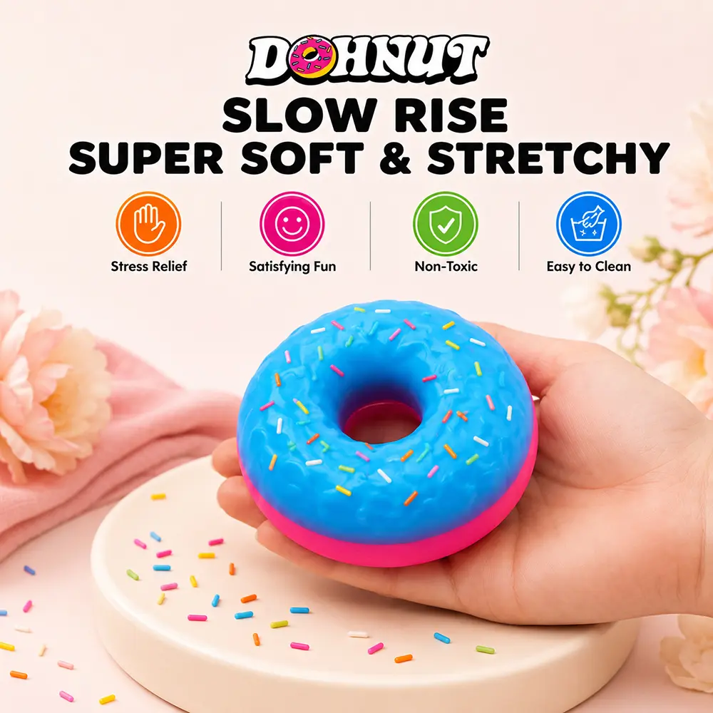 Donut Squishy Toy – Slow Rise Soft Stretchy Squeeze Fidget Toy, Sensory Stress Relief Gift for Kids & Adults