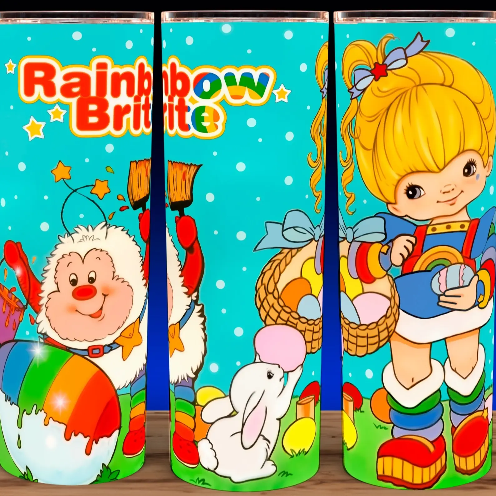 Rainbow Brite and Sprite 80s Cup Mug Tumbler 20oz Stainless Steel Tumbler with Slide Closure Lid, Reusable Plastic Straw - Drinkware